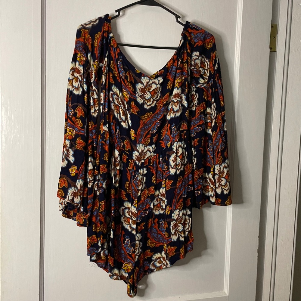 Out From Under Romper‎ Floral Print Long Sleeve V Neck Festival Boho